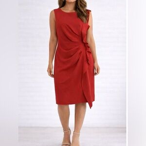 Enfocus Studio Terracota Asymmetrical Draped Midi Dress Size 12